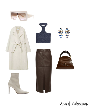 Coffee brown, Beige and a tint of Blue Women`s Outfit