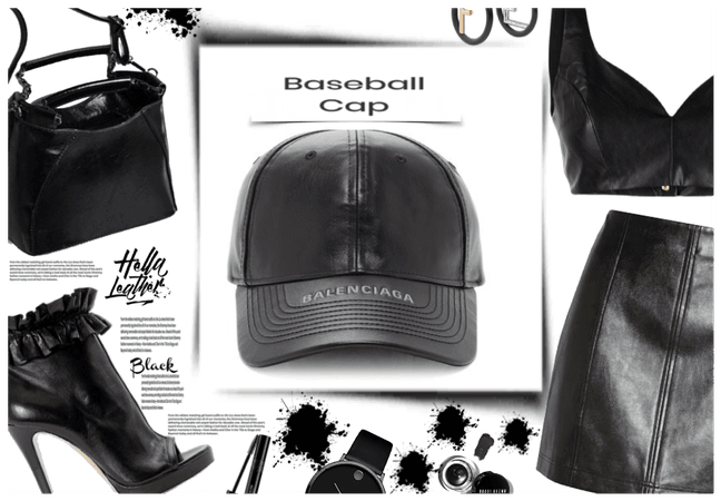 Black Leather baseball Cap