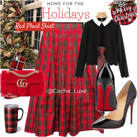 Red Plaid skirt outfit