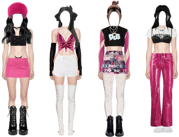 black and pink 4 member kpop group outfit blackpink