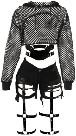 Black Fishnet Festival Outfit w//harness