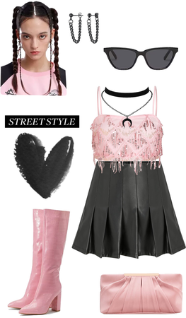 black/pink outfit