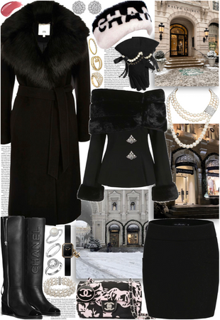 Luxurious black outfit with fur for a snowy day