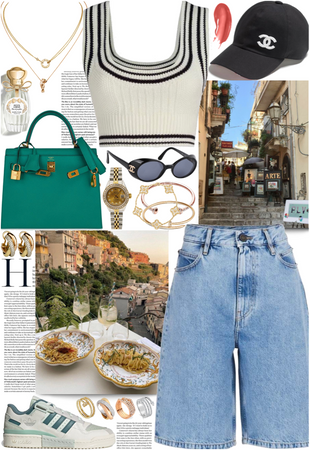 Basic pieces with luxurious jewelry & bag for a vacation at Italy