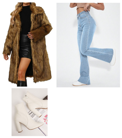 Faux Fur Coat, Bootcut Jeans, and Ankle Boots