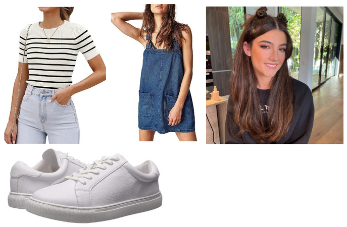 Denim Overall Dress and Striped T-Shirt