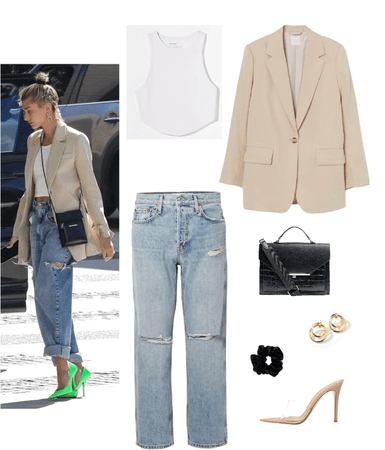 Steal The Look - Hailey Bieber Streetwear Blazer and Distressed Jeans