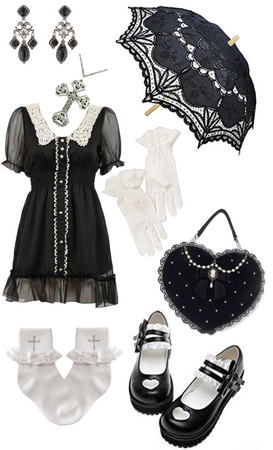 goth lolita black and white outfit
