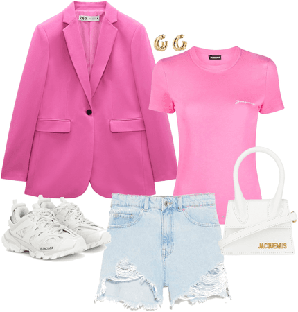 pink tee pink blazer