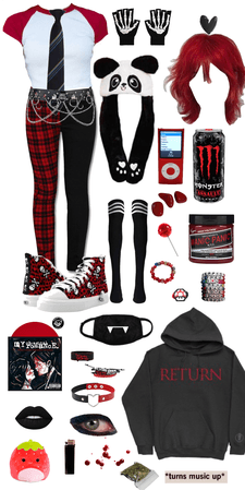 🖤red + black emo outfit❤