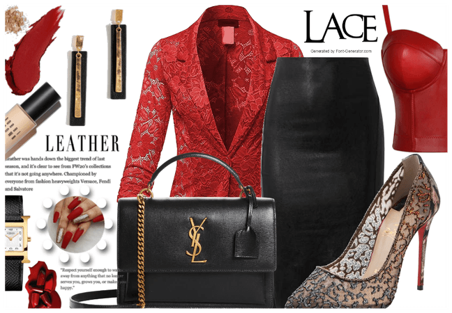 Red and black lace leather