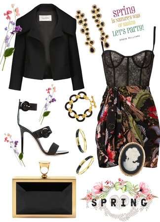 spring floral in black party / night look