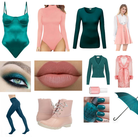 Peach Pink and Teal Green Outfit