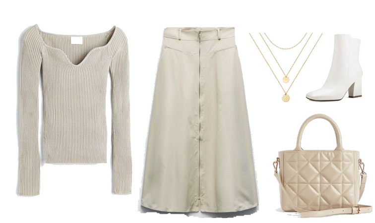 Winter #1 -White beige monochrome - midi Skirt