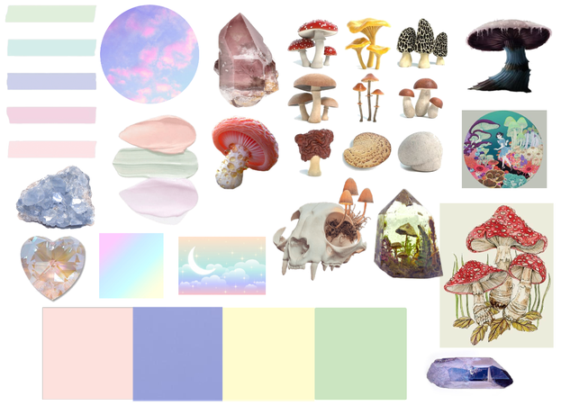 Custom mushroom, crystal, and pastel sticker pack