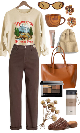 Warm Tone Graphic Sweatshirt Nature Outfit