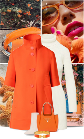 Orange Coat and Winter White Dress
