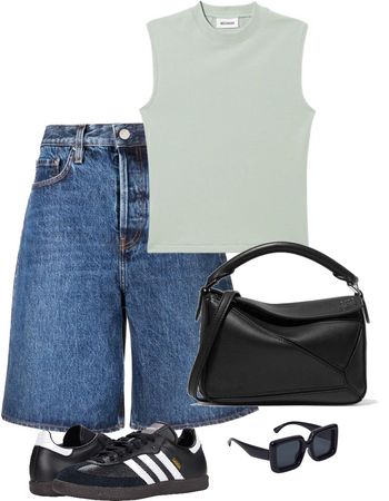 summer outfit #jeansshorts #vesttop #blackbag