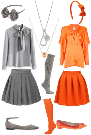 grey and orange skirt
