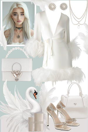 Swan inspired soft white outfit with feathers