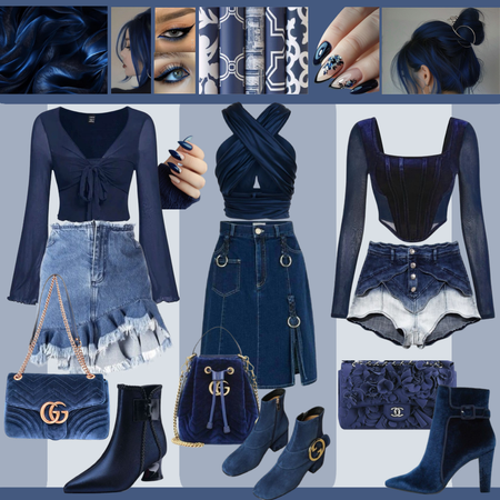 Navy blue 3 outfits set - dark blue monochrome