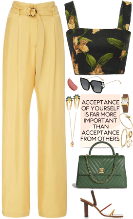 elegance look with long yellow pants & black top