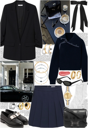 Old money black & navy blue outfit with Hermes loafers