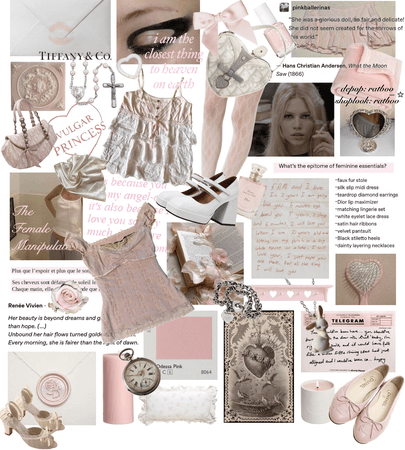 hyper feminine pink and white moodboard