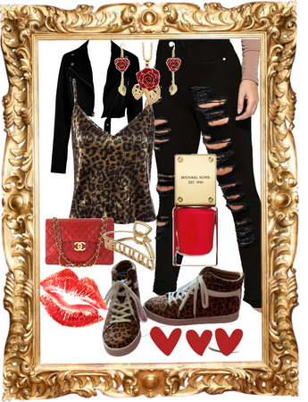 Leopard Print Red and Gold Party Casual outfit
