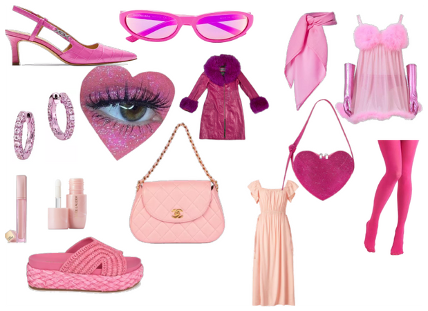 cute pink wear and shoes and jewelry and makeup
