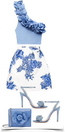 blue floral outfit