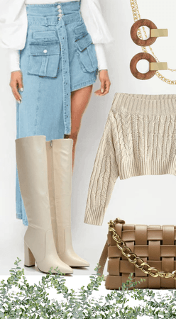 Asymmetrical Jean Skirt &  CropSweater
