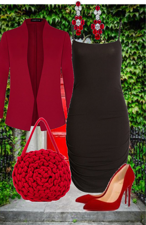 Red & Black Knit Handbag Outfit
