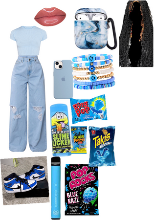 all blue outfit and accessories