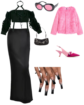 Edgy black and pink outfit