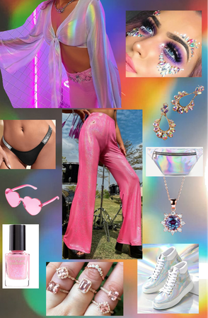 pink iridescent music festival outfit