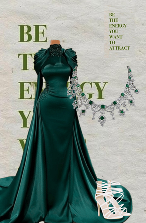 green gown statement necklace