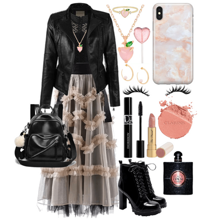 Tulle with Leather Jacket