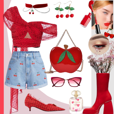 Red cherry inspired outfit