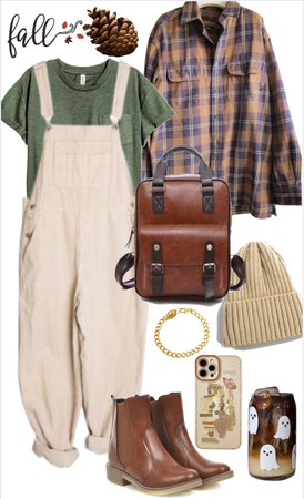 Cozy Fall Flannel and Overall Outfit