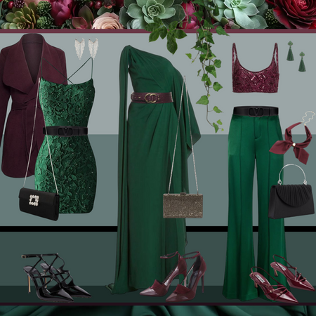 Forest green and burgundy red outfits