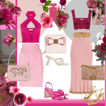 Fuchsia, pastel pink and gold palette two outfits