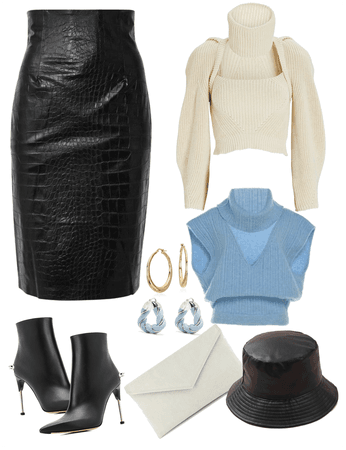 Cut Out Sweaters & Faux Leathe Skirt