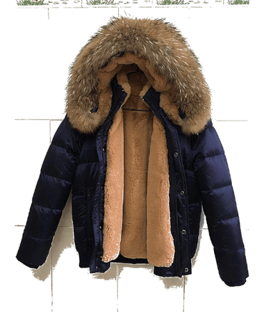 Navy down coat bomber style faux fur lined