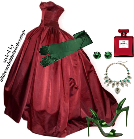 Virtual Styling: Red Ball Gown & Green Opera Gloves