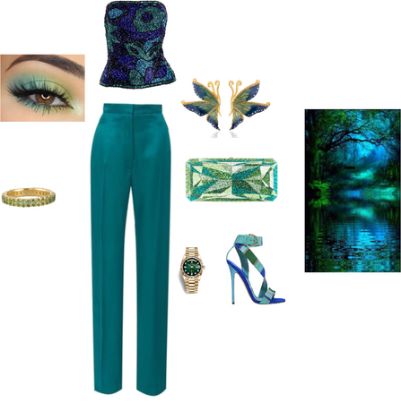 blue green outfit