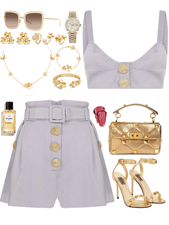 purple outfit with Van Cleef (the Frivole) jewelry collection
