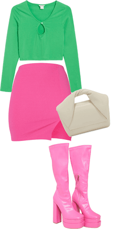 #fashion #beauty #greenpink #look #pinkboots