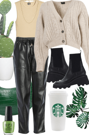 green with leather