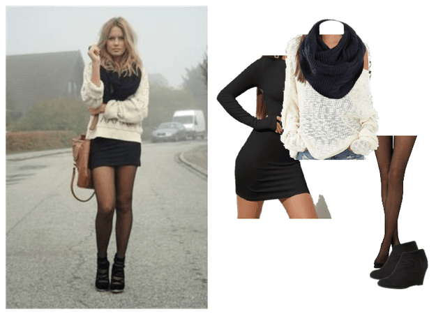 Minidress, Pantyhose, Baggy Sweater